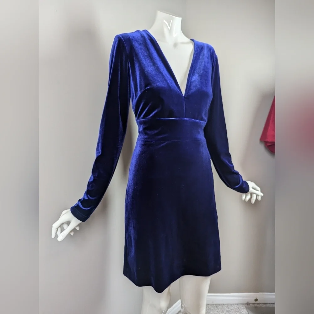Marciano Blue Velvet Mini Dress Long Sleeve Holiday Christmas Small - Picture 5 of 11